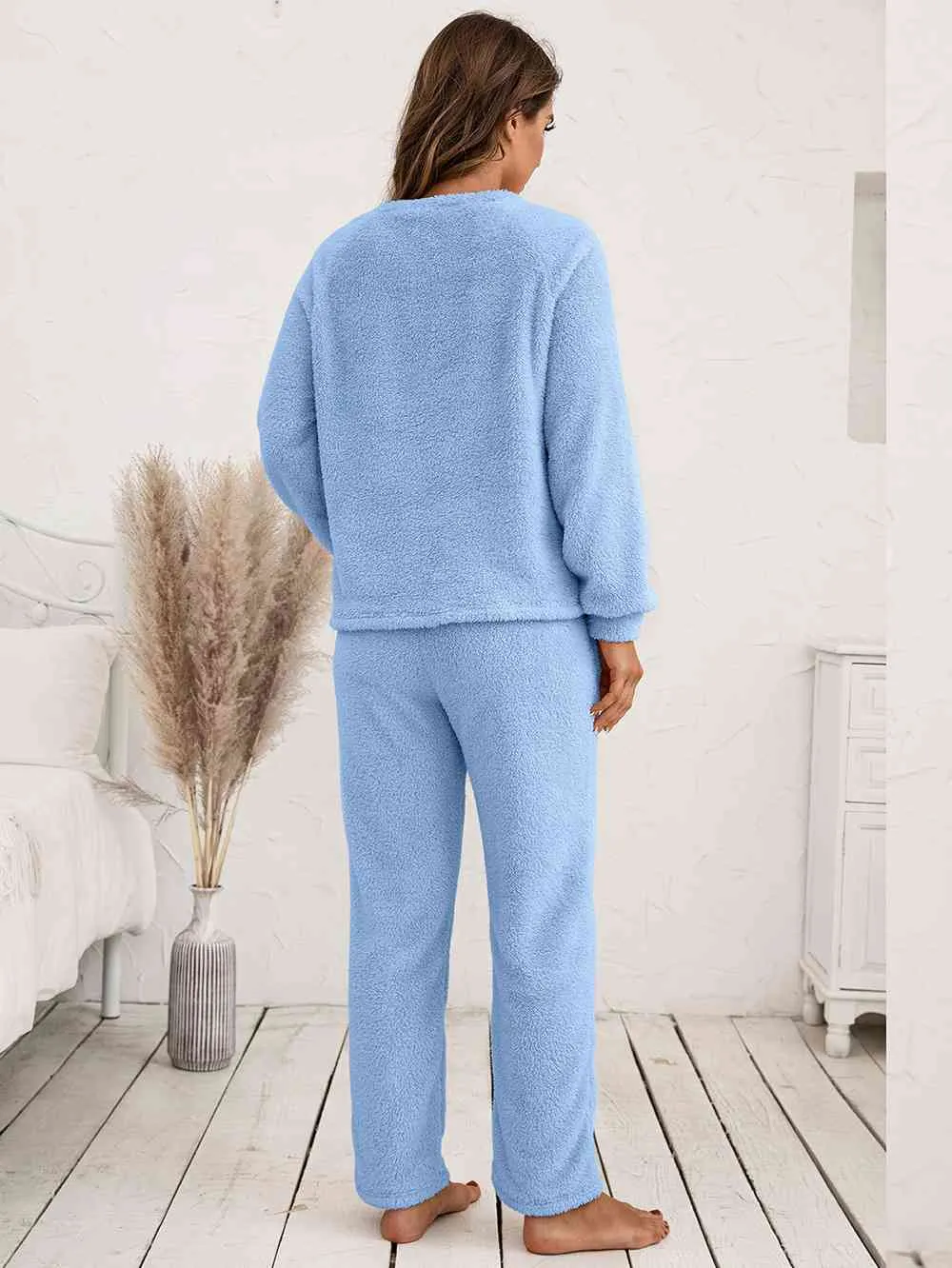 Teddy Long Sleeve Top and Pants Lounge Set (9 Colors)