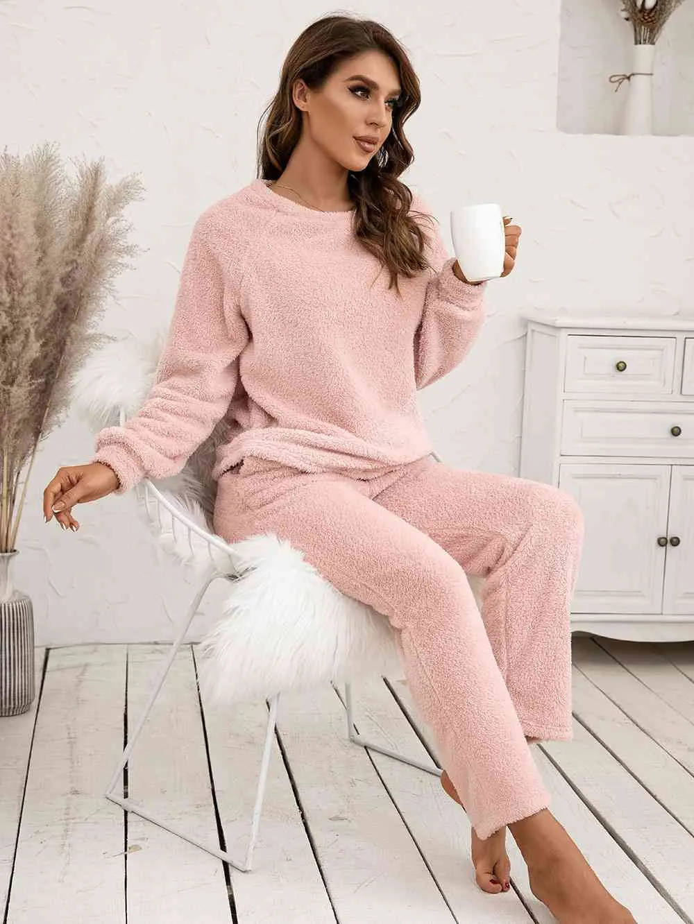 Teddy Long Sleeve Top and Pants Lounge Set (9 Colors)