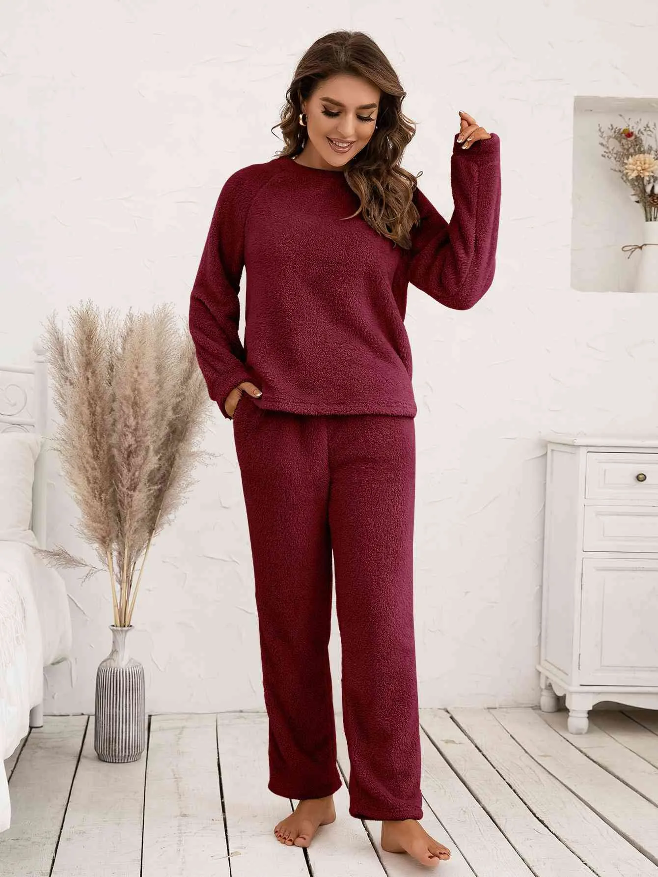 Teddy Long Sleeve Top and Pants Lounge Set (9 Colors)
