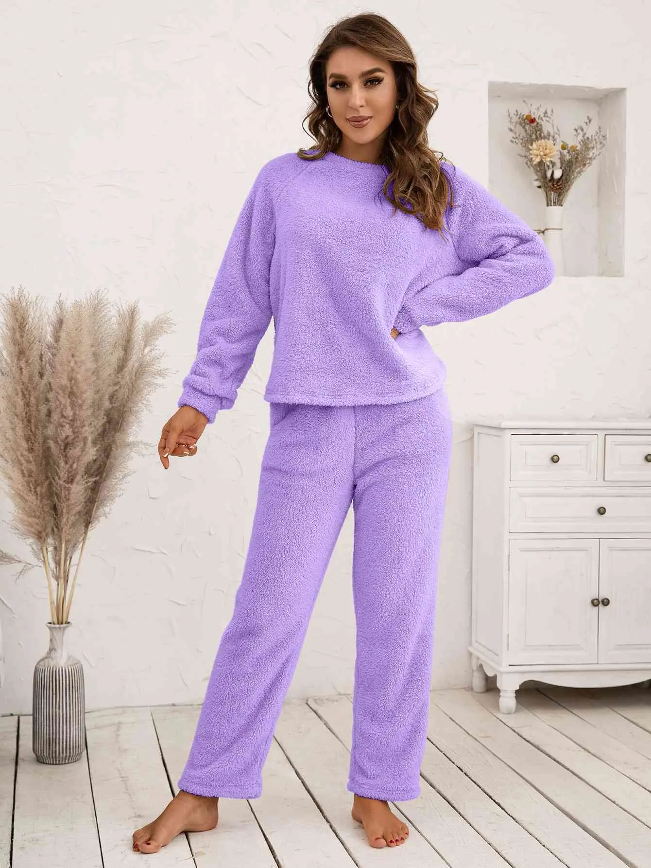 Teddy Long Sleeve Top and Pants Lounge Set (9 Colors)