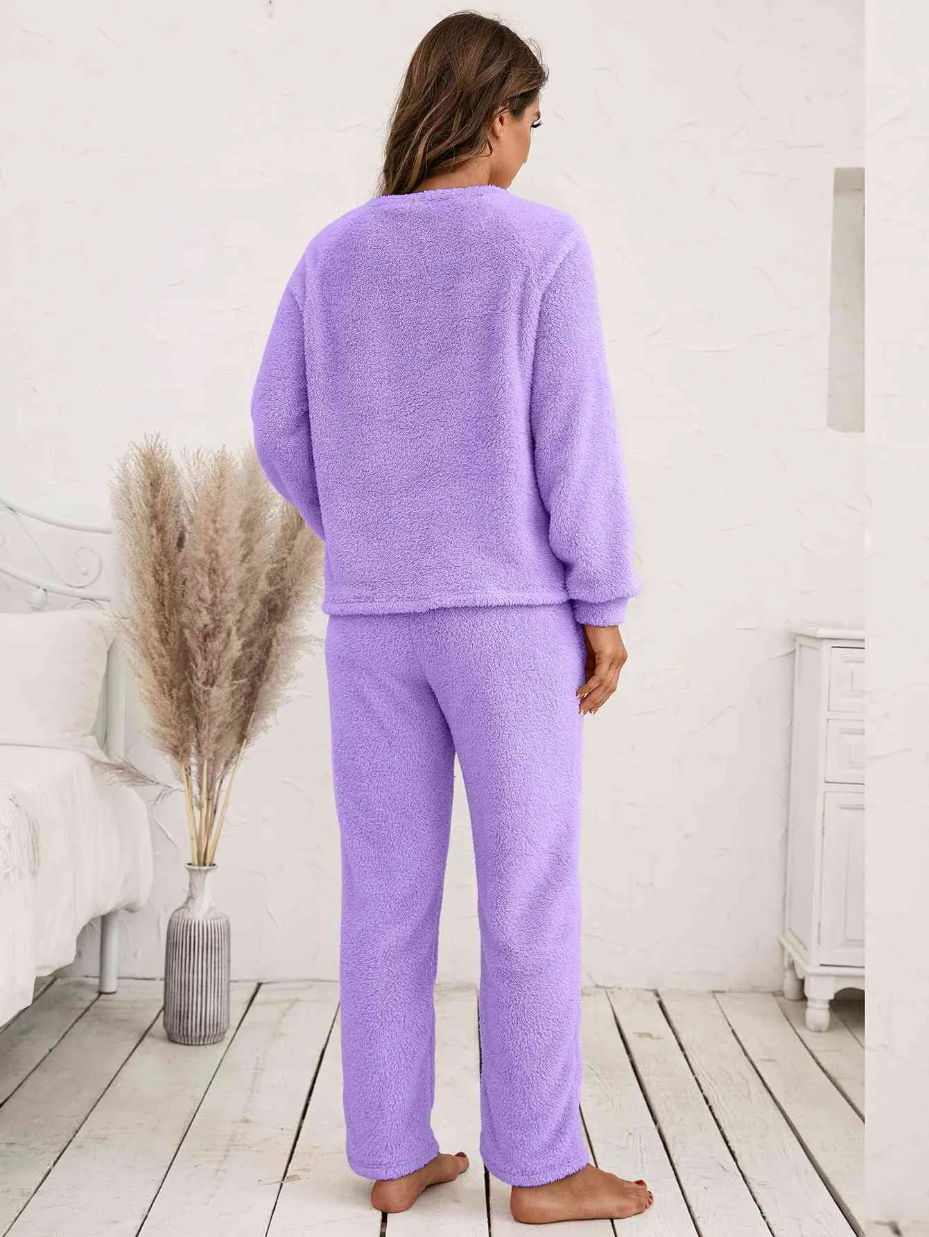 Teddy Long Sleeve Top and Pants Lounge Set (9 Colors)