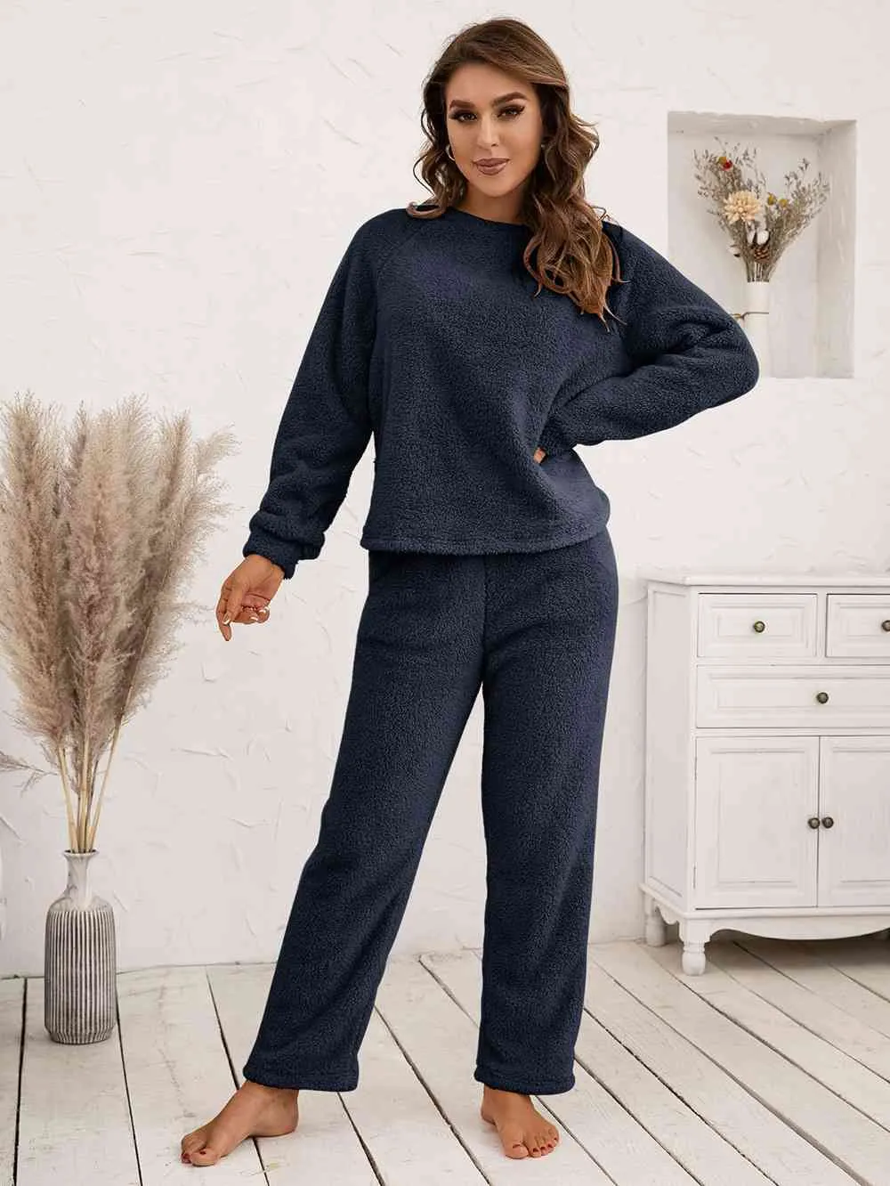 Teddy Long Sleeve Top and Pants Lounge Set (9 Colors)