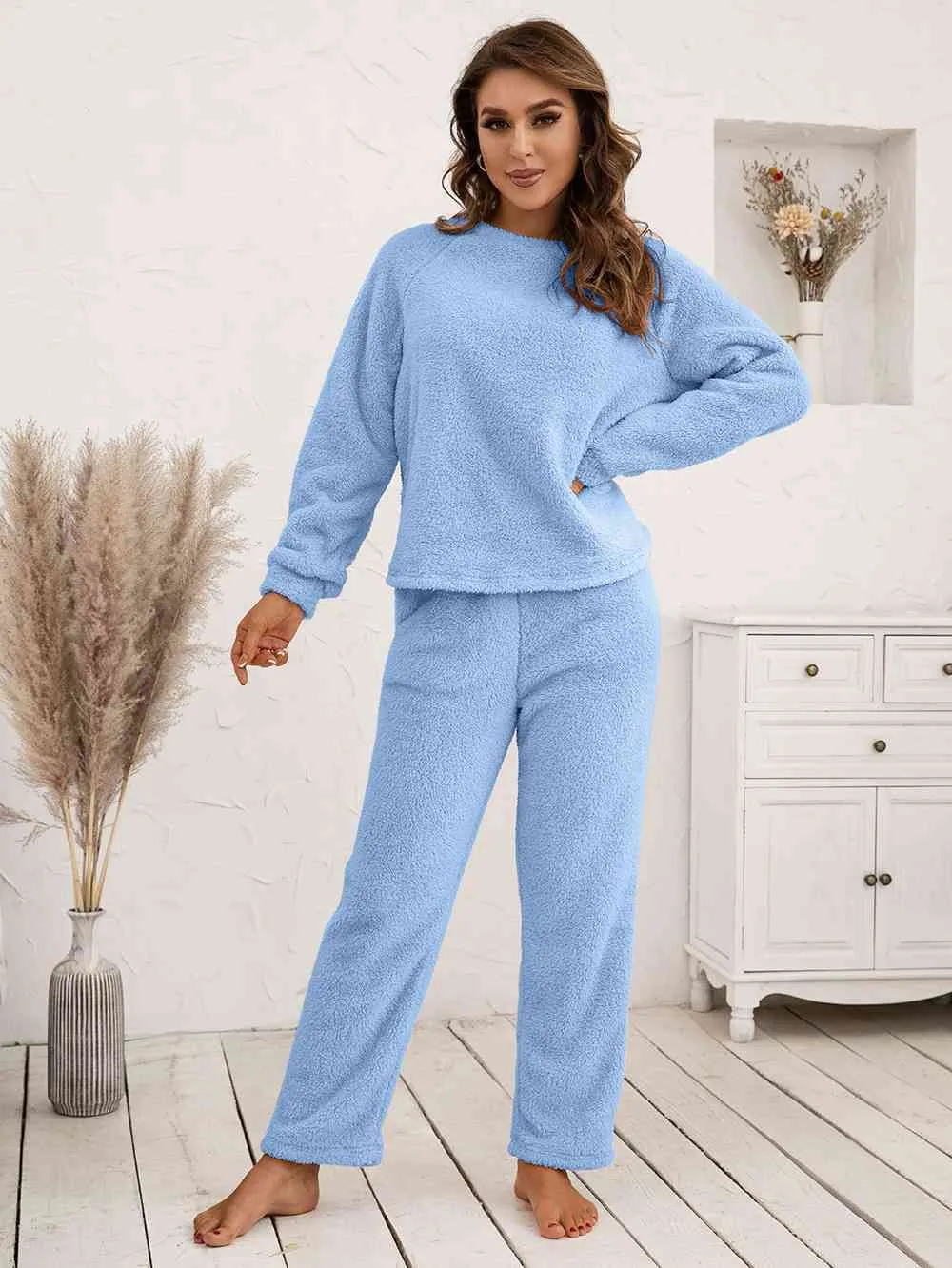 Teddy Long Sleeve Top and Pants Lounge Set (9 Colors)