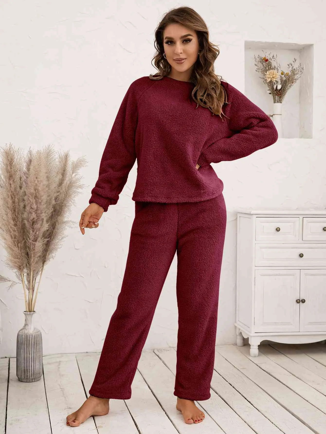 Teddy Long Sleeve Top and Pants Lounge Set (9 Colors)