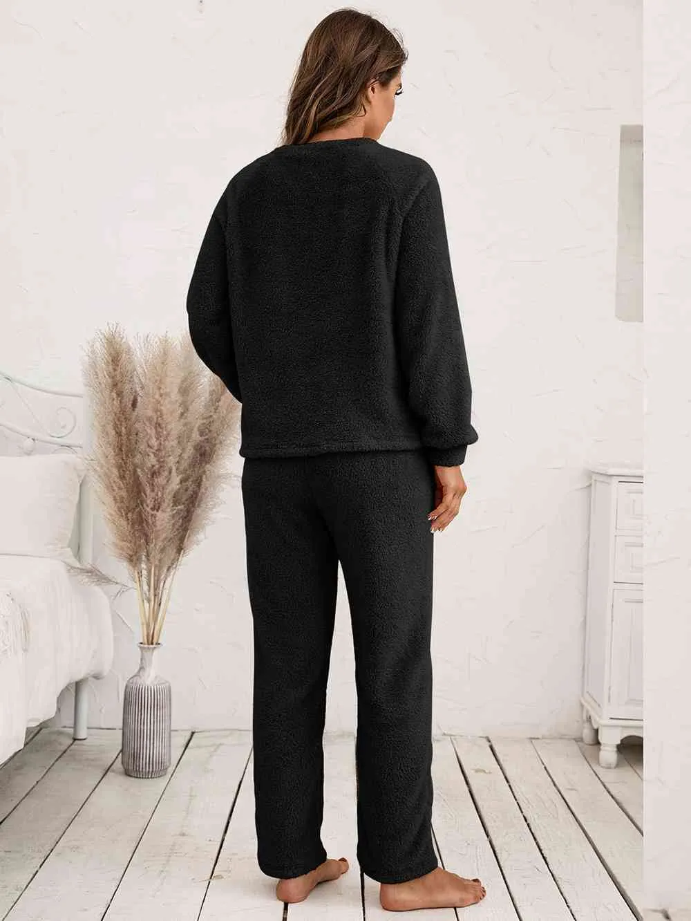 Teddy Long Sleeve Top and Pants Lounge Set (9 Colors)