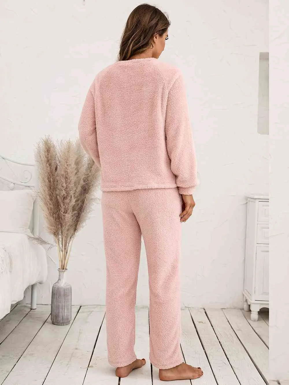 Teddy Long Sleeve Top and Pants Lounge Set (9 Colors)
