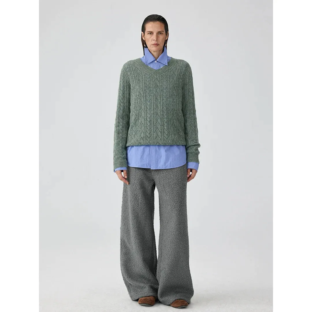Textured Fleece Wide-Leg Pants