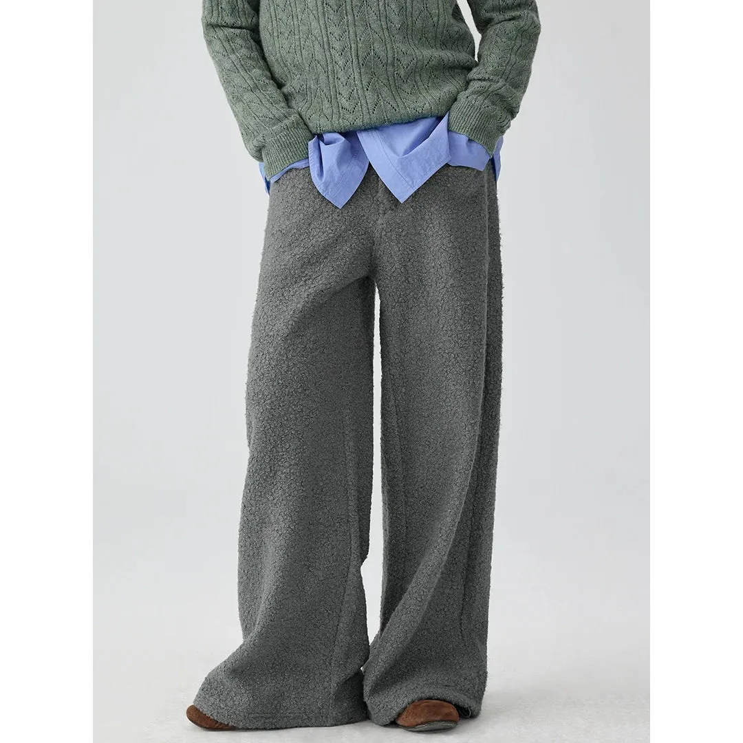 Textured Fleece Wide-Leg Pants