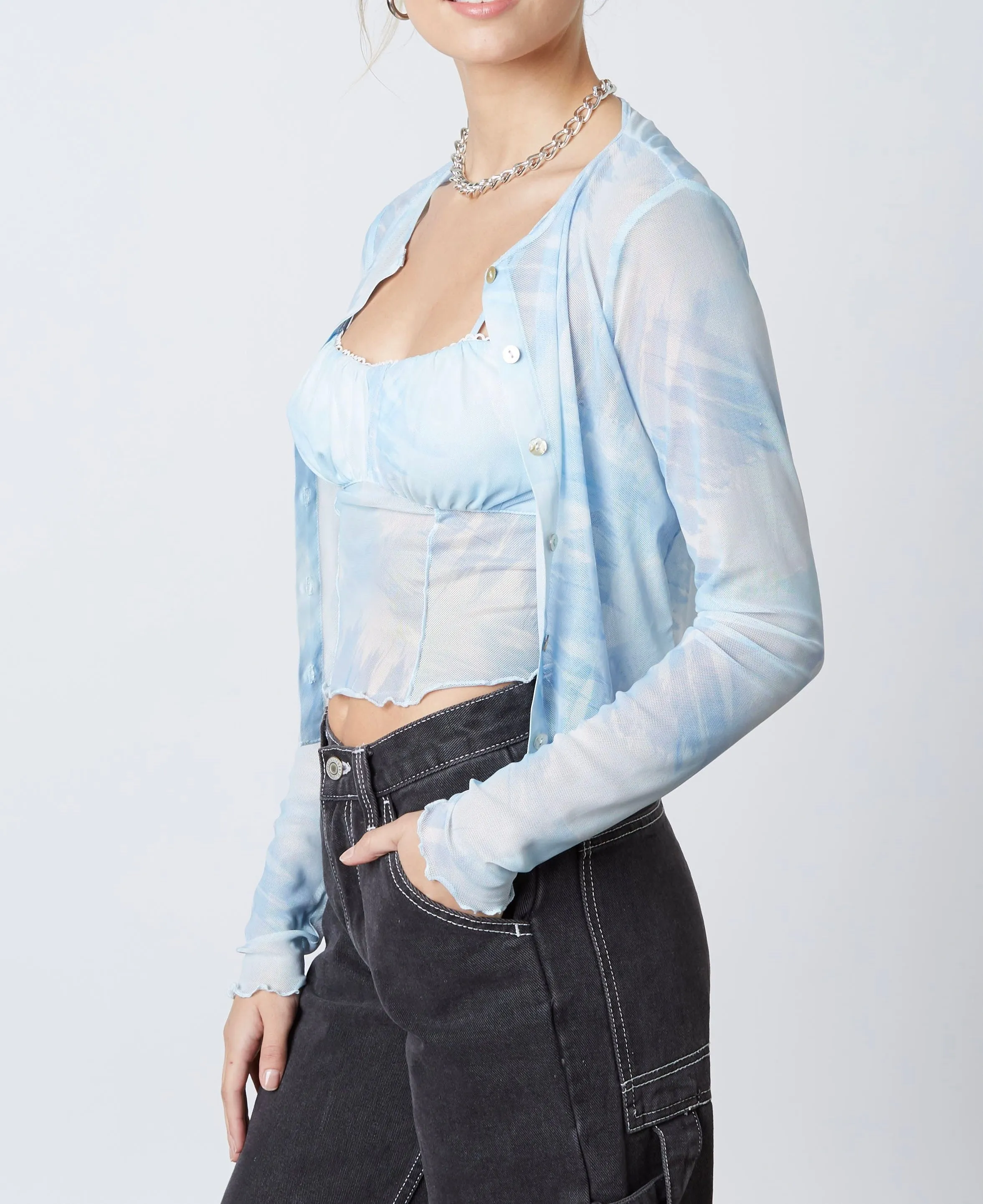 Tie Dye Sheer Mesh Cardigan