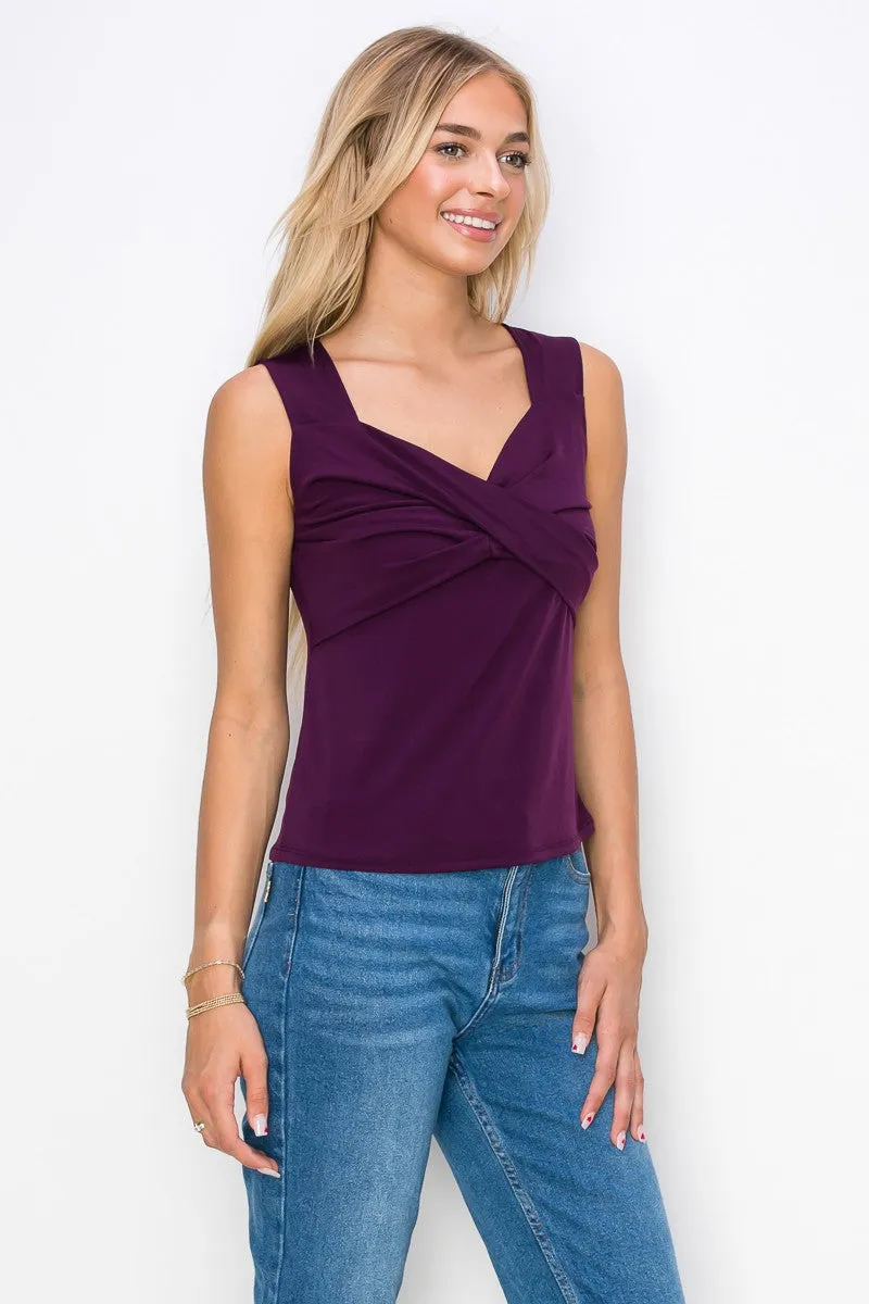 Twist Sweetheart Neck Sleeveless Knit Tank