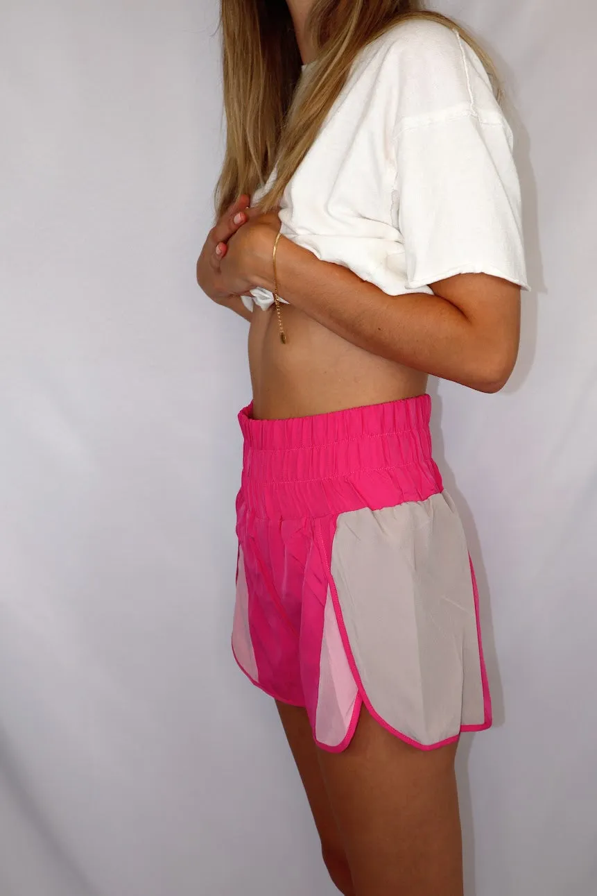 Two Toned Athletic Shorts - Hot Pink