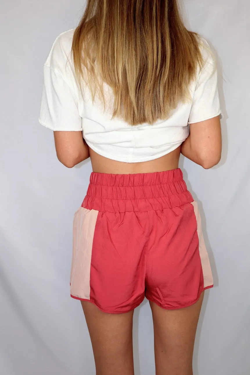 Two Toned Athletic Shorts - Red