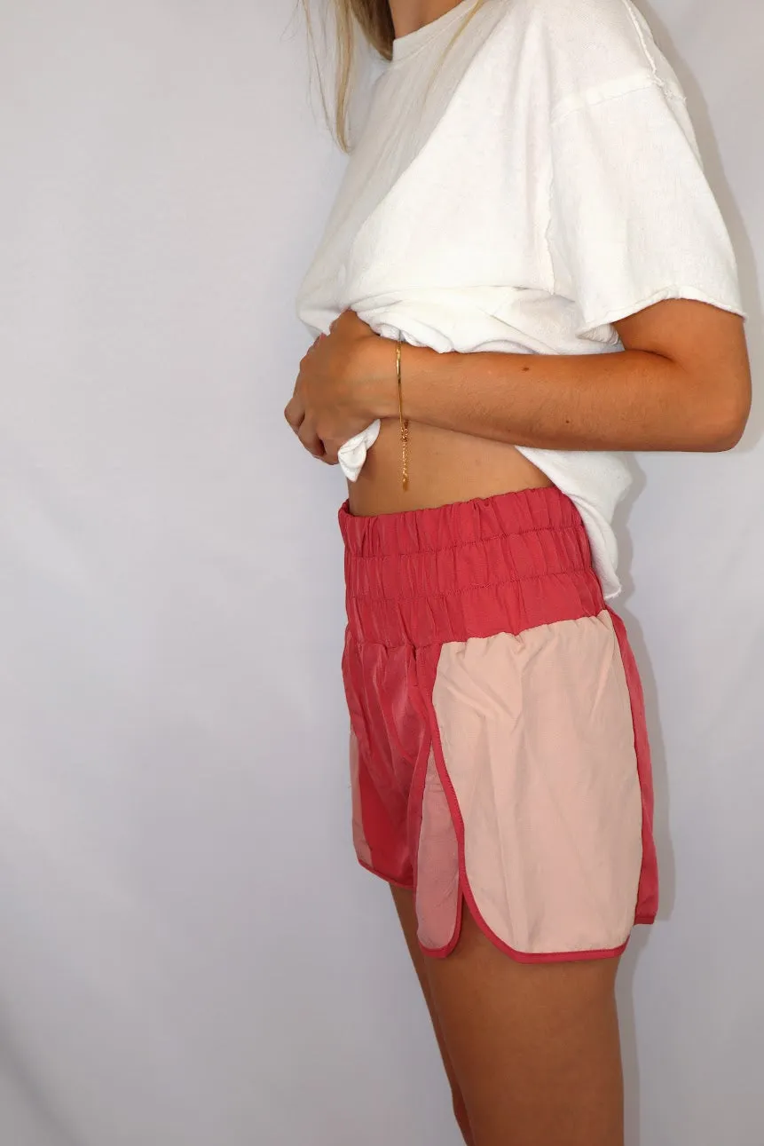 Two Toned Athletic Shorts - Red