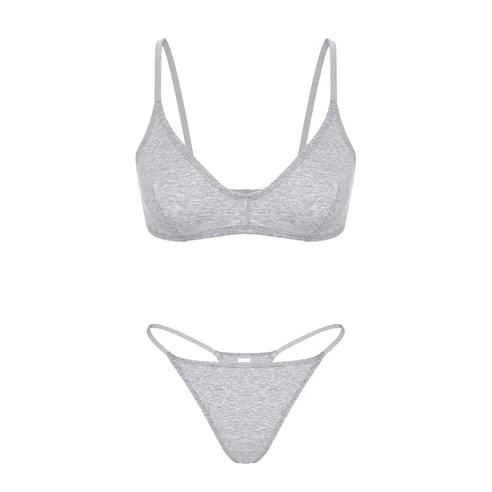 Varsbaby Women's Seamless Wirefree Backless Bra & Cotton Sexy Thong Sports Underwear Set
