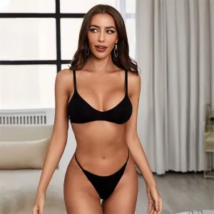 Varsbaby Women's Seamless Wirefree Backless Bra & Cotton Sexy Thong Sports Underwear Set