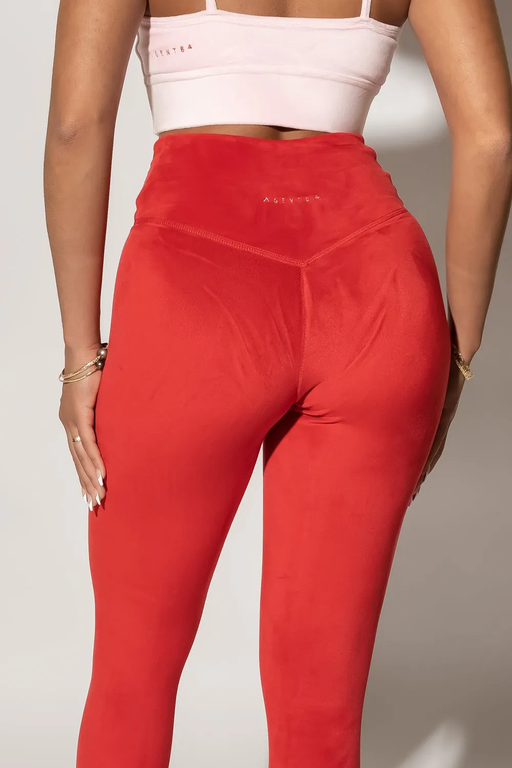 Velour Crossover V-Booty Legging - Red Velvet