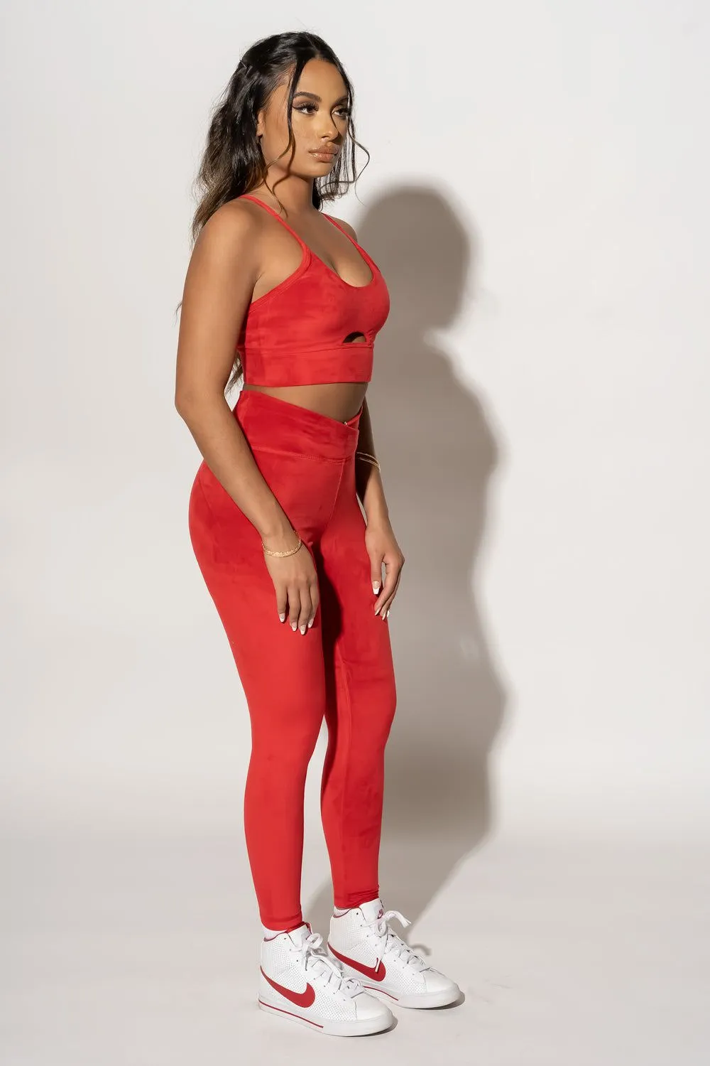 Velour Crossover V-Booty Legging - Red Velvet