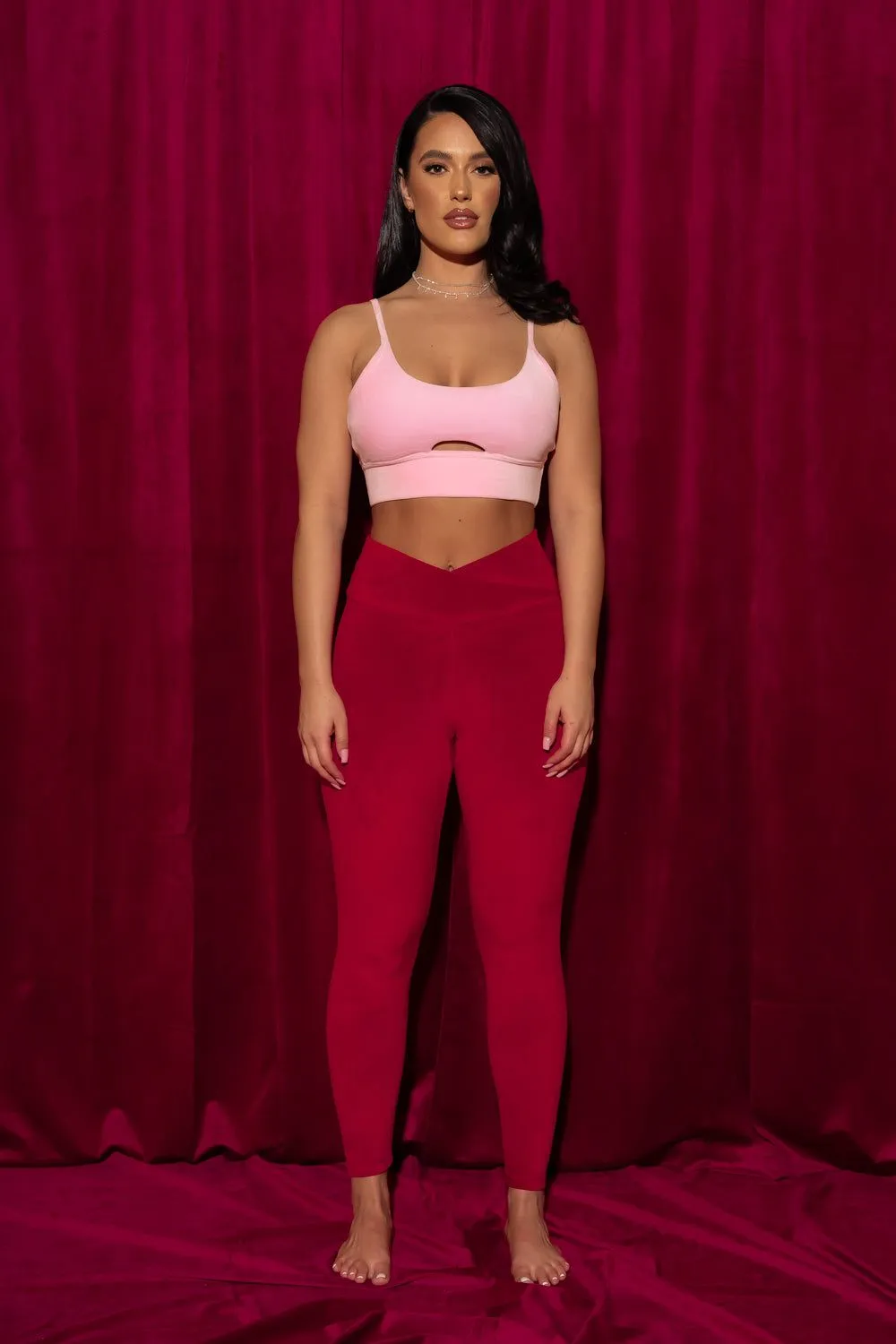Velour Crossover V-Booty Legging - Red Velvet