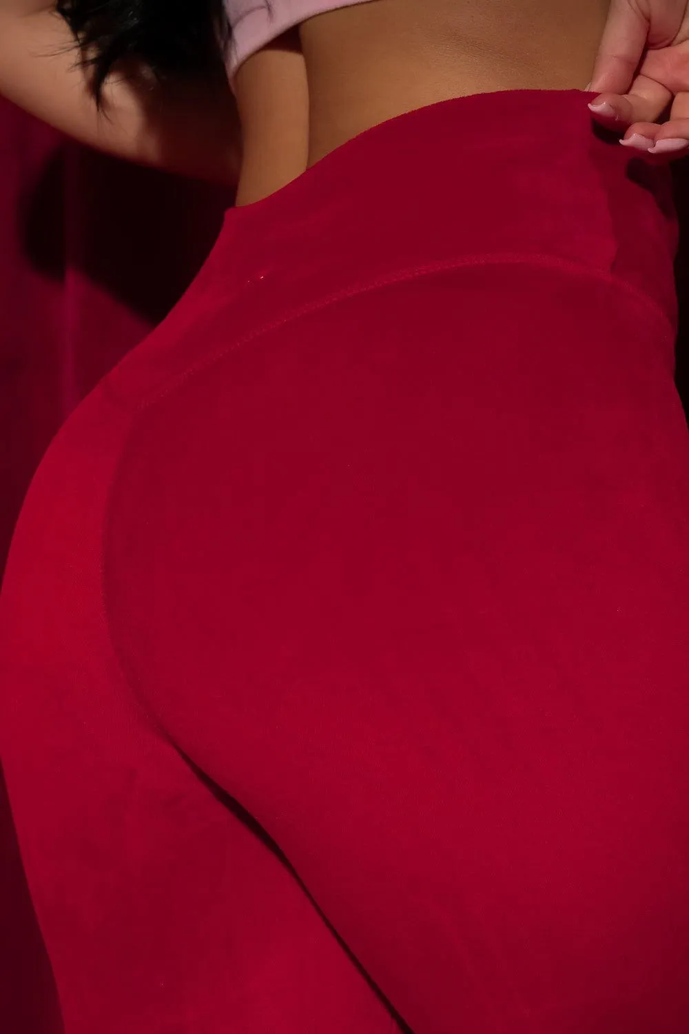 Velour Crossover V-Booty Legging - Red Velvet