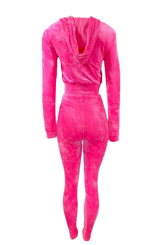 Velour Zipper Hoodie and Tights Set