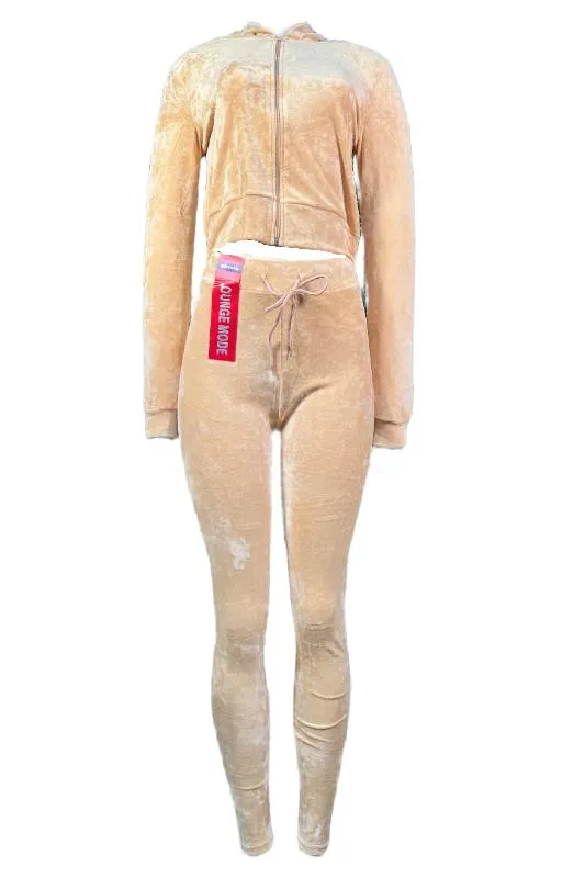 Velour Zipper Hoodie and Tights Set