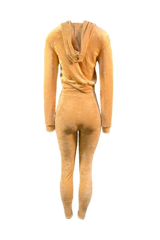 Velour Zipper Hoodie and Tights Set