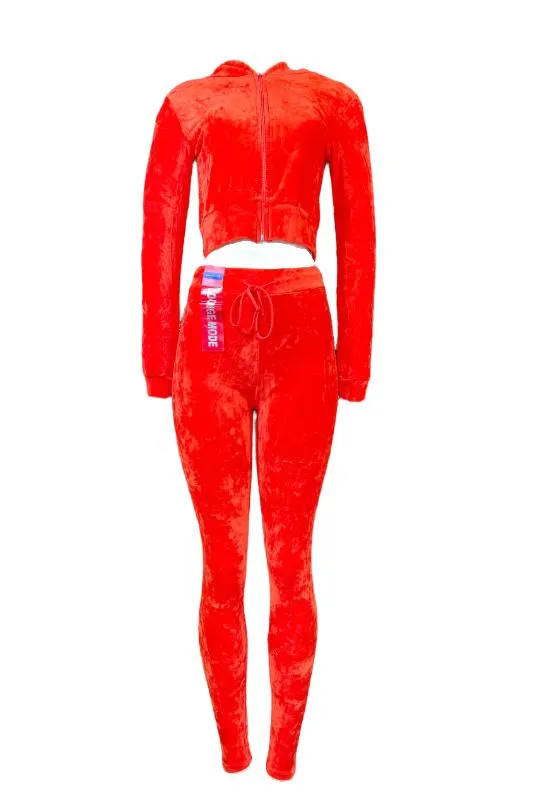 Velour Zipper Hoodie and Tights Set