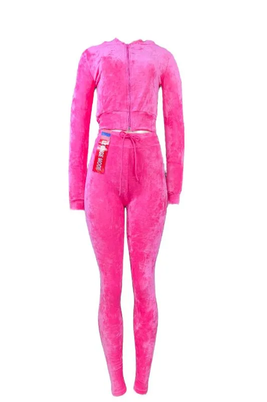 Velour Zipper Hoodie and Tights Set