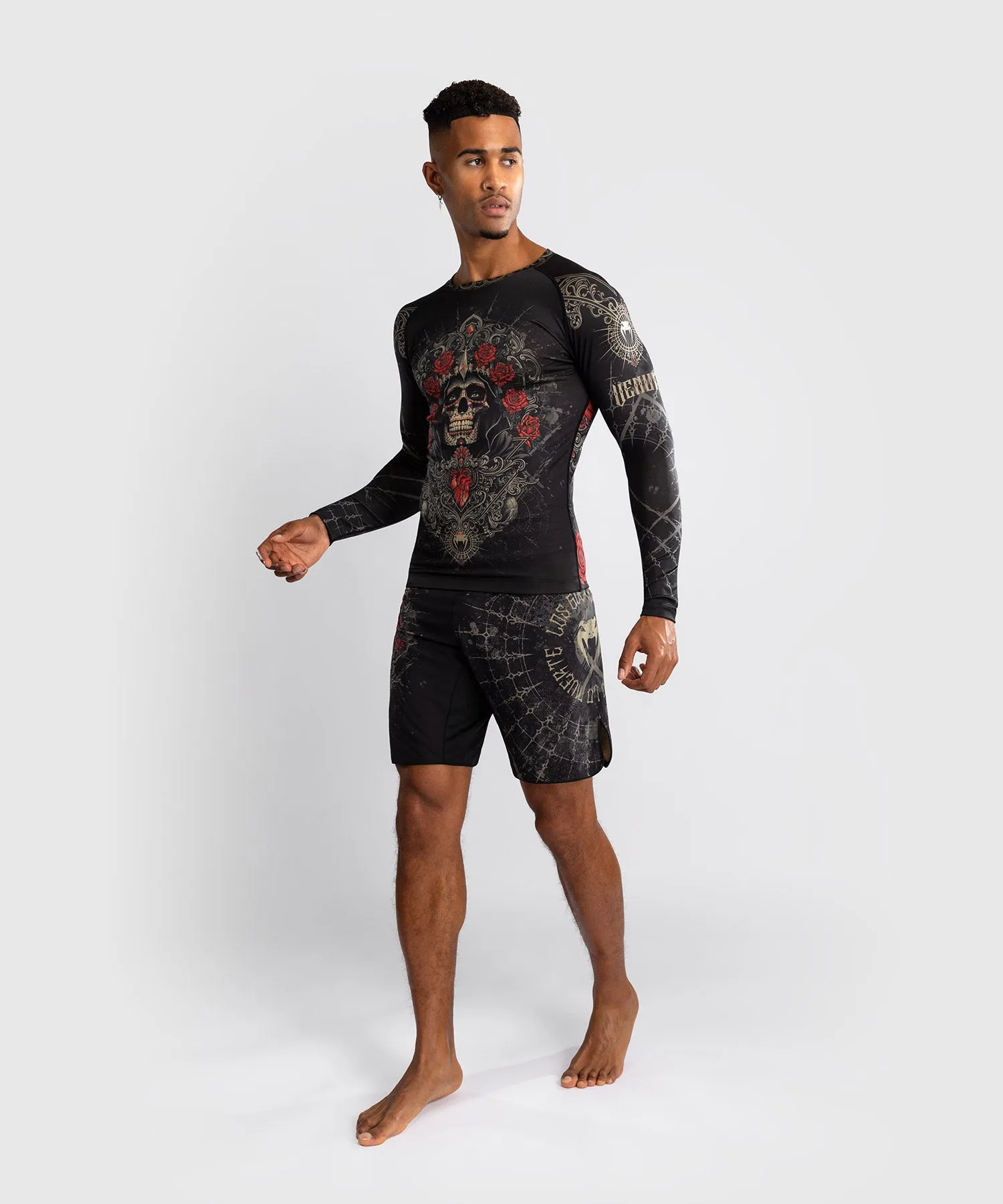 Venum Santa Muerte 5.0 Lange Mouwen Rashguard voor Heren - Diep Zwart/Goud