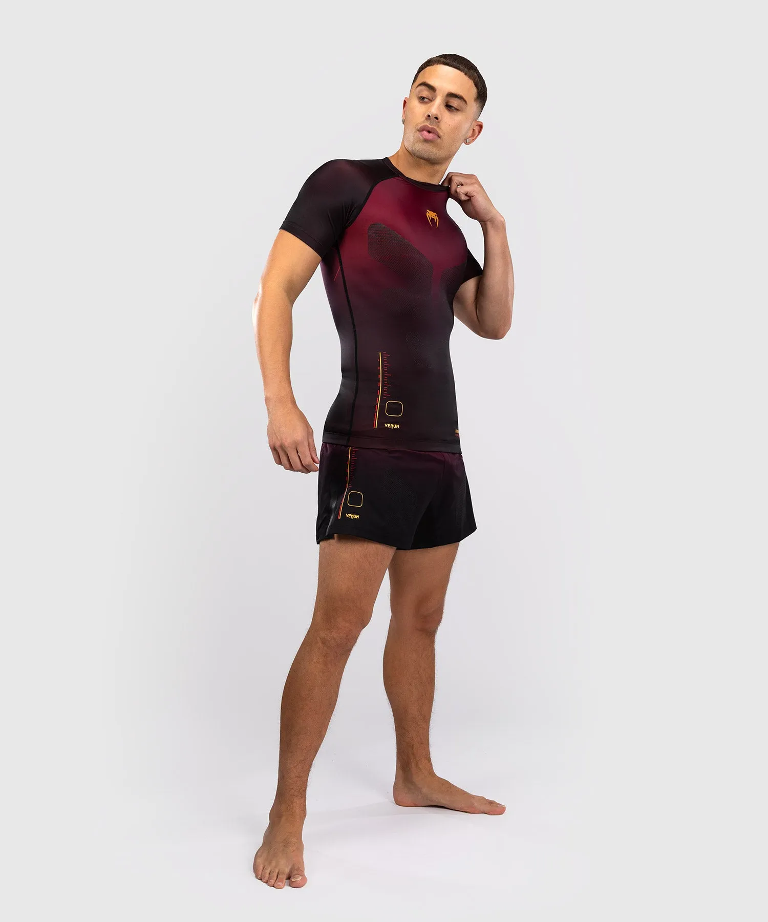 Venum Tactical XT Heren-Rashguard met korte mouwen - Zwart/Bourgondië/Goud