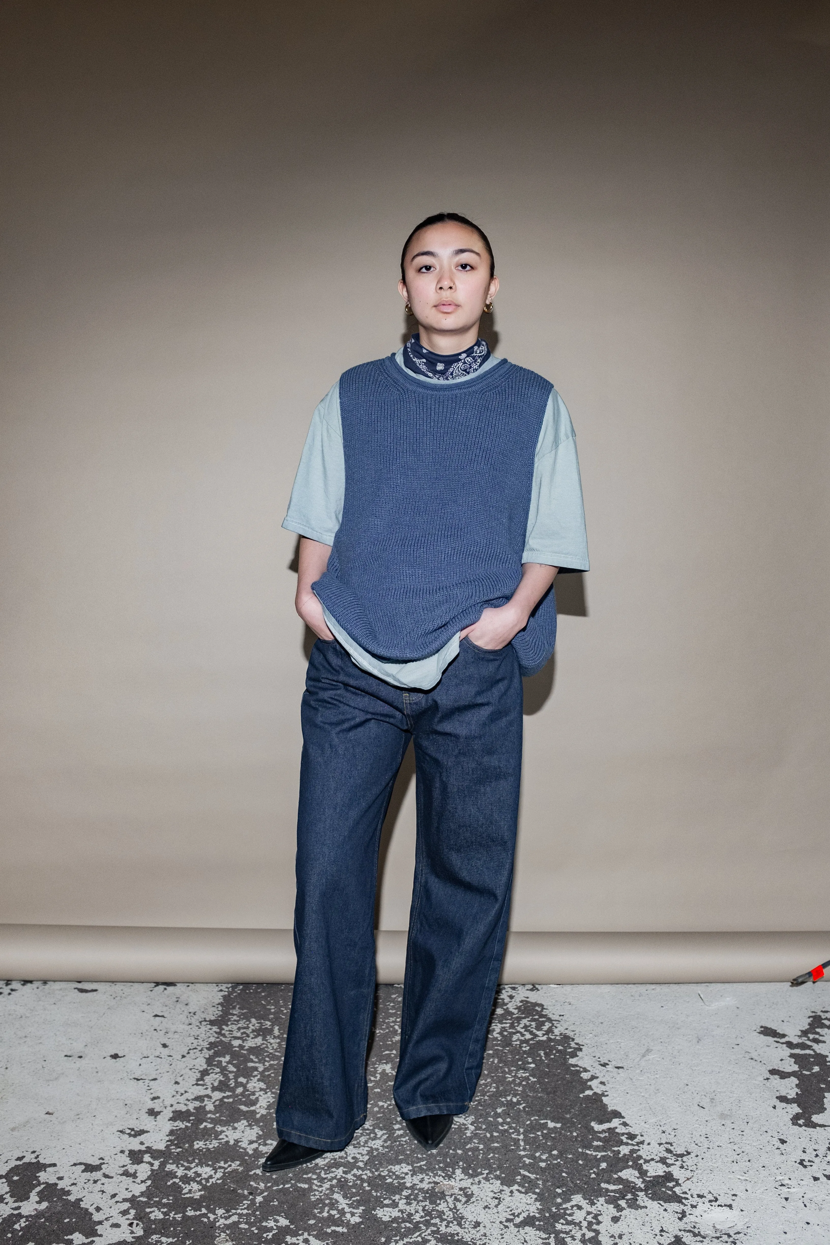 Vera Knit Vest in Denim Blue