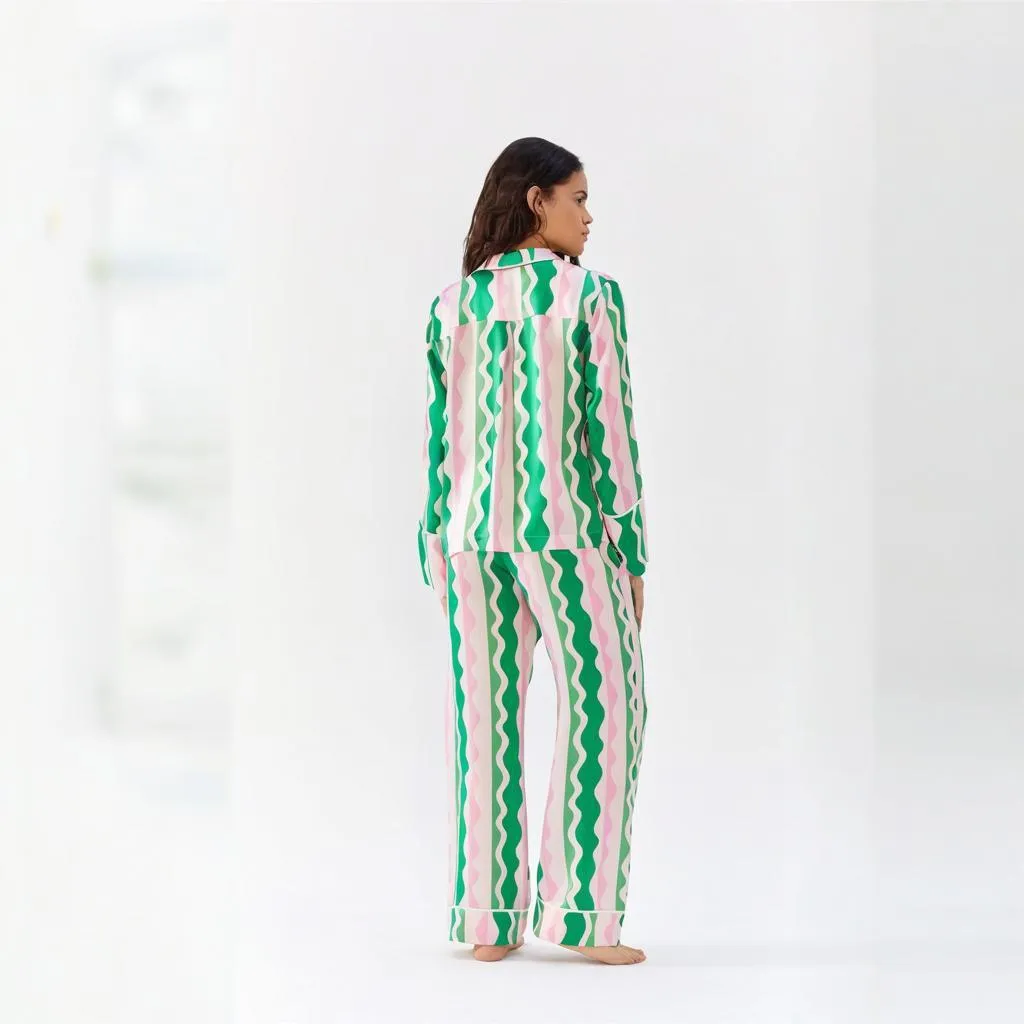 Vibrant Long Sleeve Relaxed Fit Striped Pajama Set