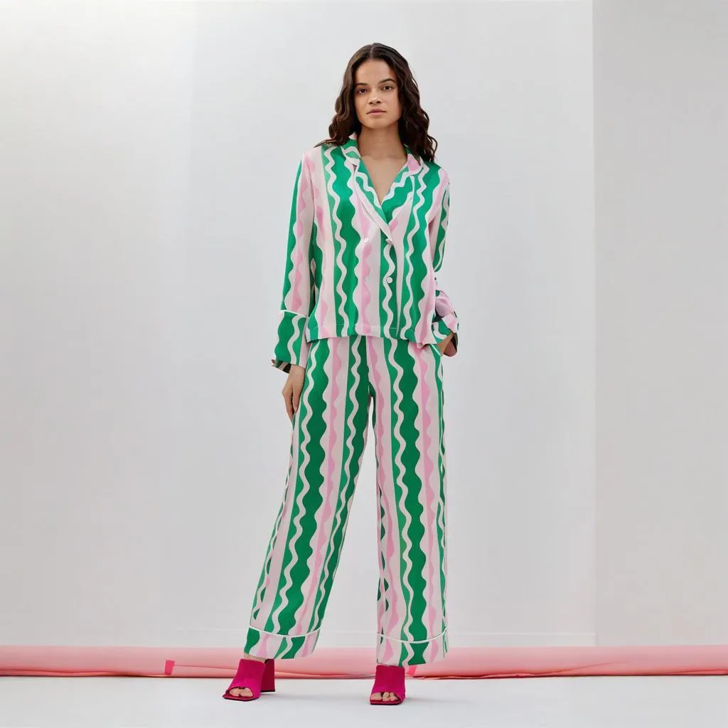 Vibrant Long Sleeve Relaxed Fit Striped Pajama Set