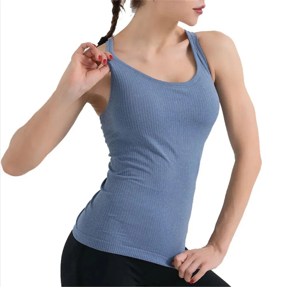 VigoBreviya 2025 Women's Sleeveless Seamless Yoga Tops with Bra for Fitness, Gym, Running & Workout