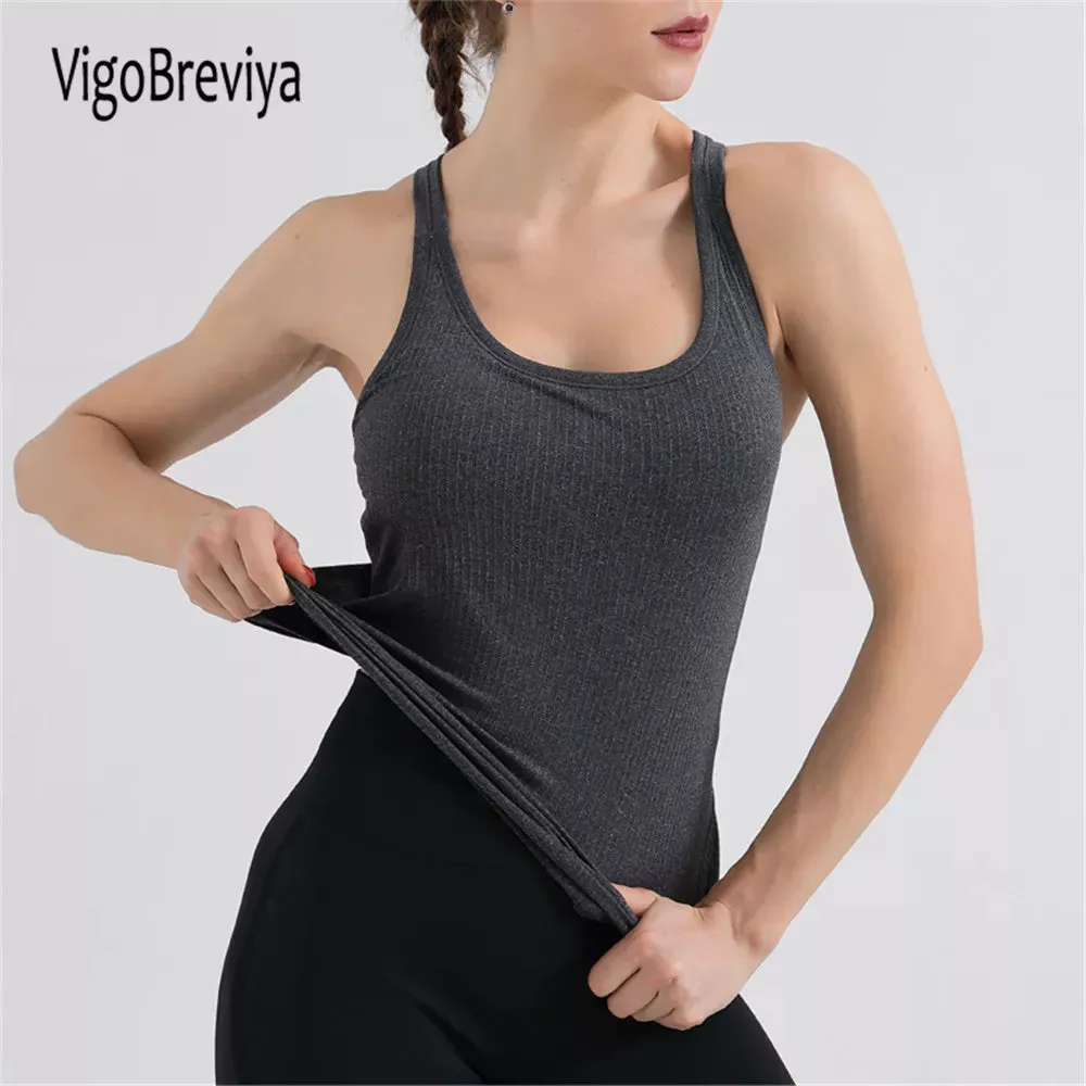 VigoBreviya 2025 Women's Sleeveless Seamless Yoga Tops with Bra for Fitness, Gym, Running & Workout