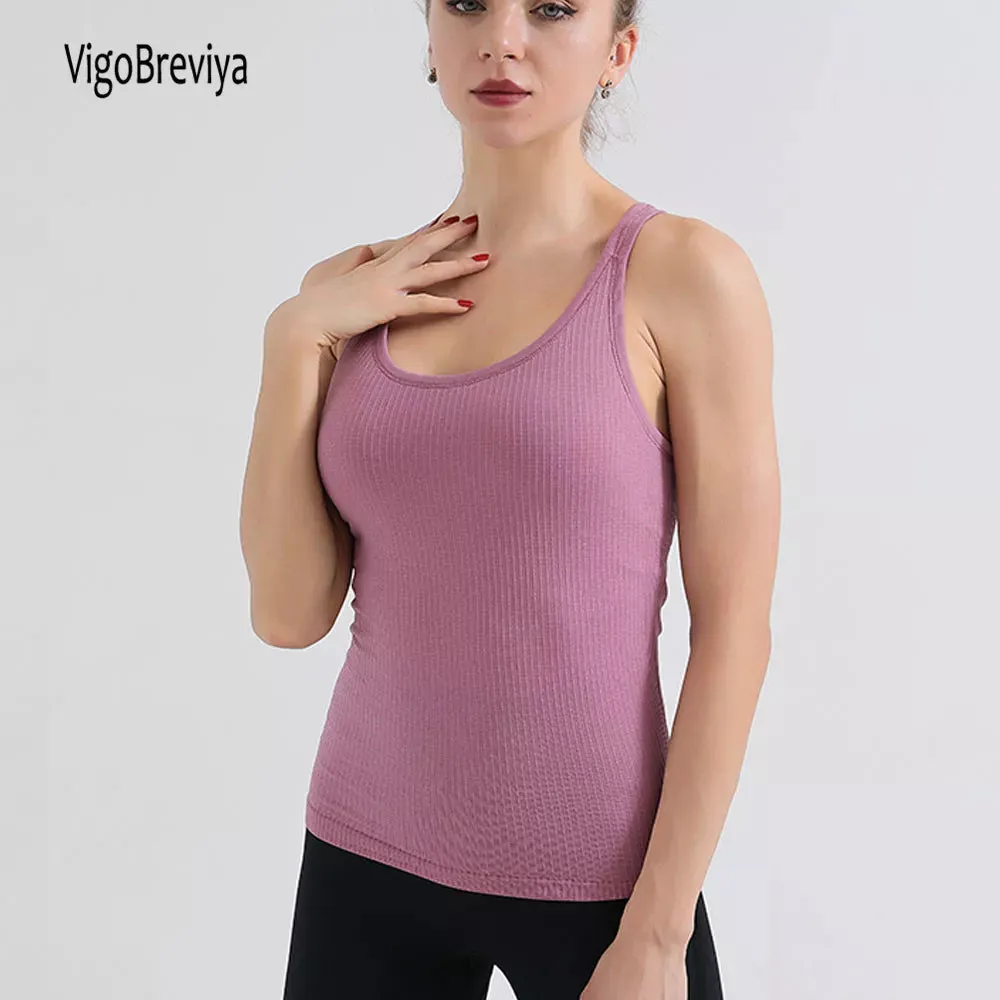 VigoBreviya 2025 Women's Sleeveless Seamless Yoga Tops with Bra for Fitness, Gym, Running & Workout