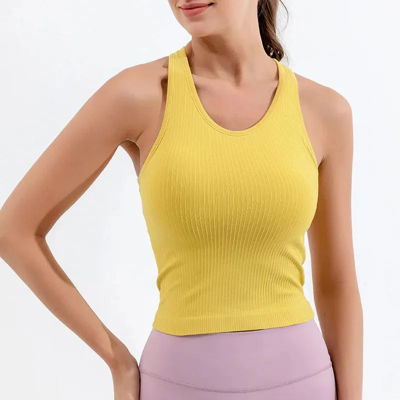 VigoBreviya 2025 Women's Sleeveless Seamless Yoga Tops with Bra for Fitness, Gym, Running & Workout