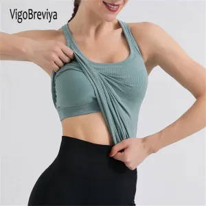 VigoBreviya 2025 Women's Sleeveless Seamless Yoga Tops with Bra for Fitness, Gym, Running & Workout