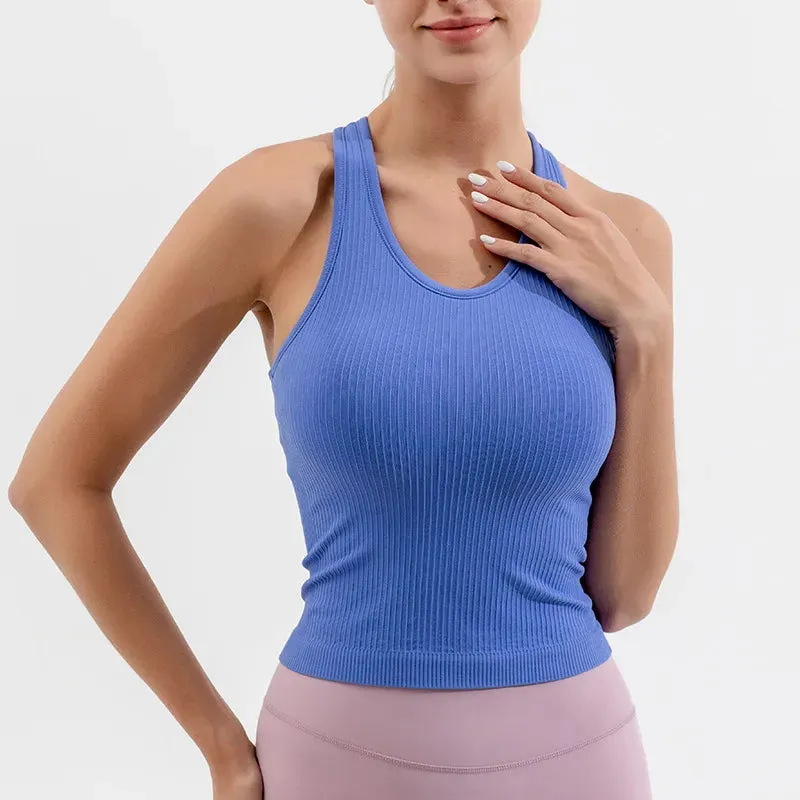 VigoBreviya 2025 Women's Sleeveless Seamless Yoga Tops with Bra for Fitness, Gym, Running & Workout