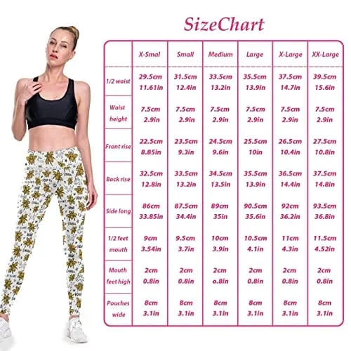 visesunny High Waist Yoga Pants with Pockets Honey Bee Golden Embroidery Queen Crown Tummy Control Workout Running Yoga Leggings for Women