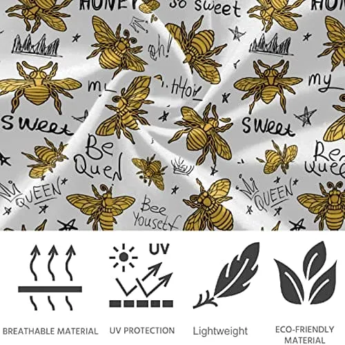 visesunny High Waist Yoga Pants with Pockets Honey Bee Golden Embroidery Queen Crown Tummy Control Workout Running Yoga Leggings for Women