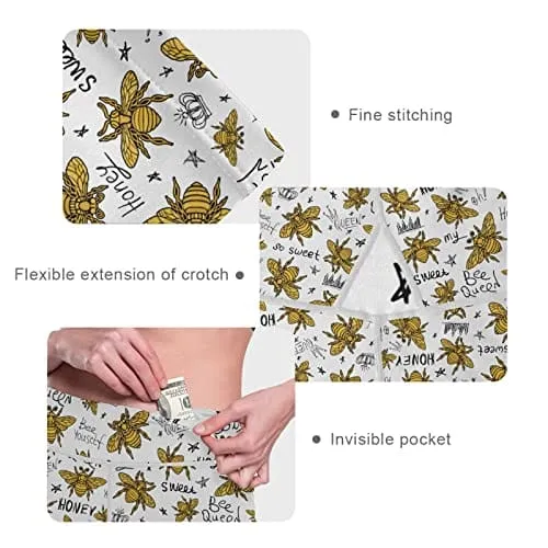 visesunny High Waist Yoga Pants with Pockets Honey Bee Golden Embroidery Queen Crown Tummy Control Workout Running Yoga Leggings for Women