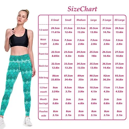 visesunny High Waist Yoga Pants with Pockets Pretty Blue Mermaid Scale Buttery Soft Tummy Control Running Workout Pants 4 Way Stretch Pocket Leggings