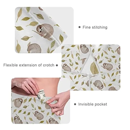 visesunny High Waist Yoga Pants with Pockets Vintage Style Sloth Buttery Soft Tummy Control Running Workout Pants 4 Way Stretch Pocket Leggings