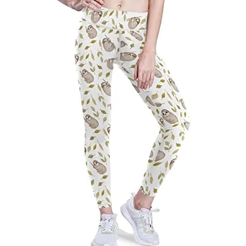 visesunny High Waist Yoga Pants with Pockets Vintage Style Sloth Buttery Soft Tummy Control Running Workout Pants 4 Way Stretch Pocket Leggings