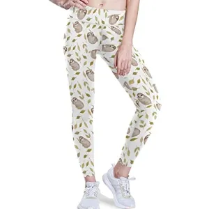 visesunny High Waist Yoga Pants with Pockets Vintage Style Sloth Buttery Soft Tummy Control Running Workout Pants 4 Way Stretch Pocket Leggings