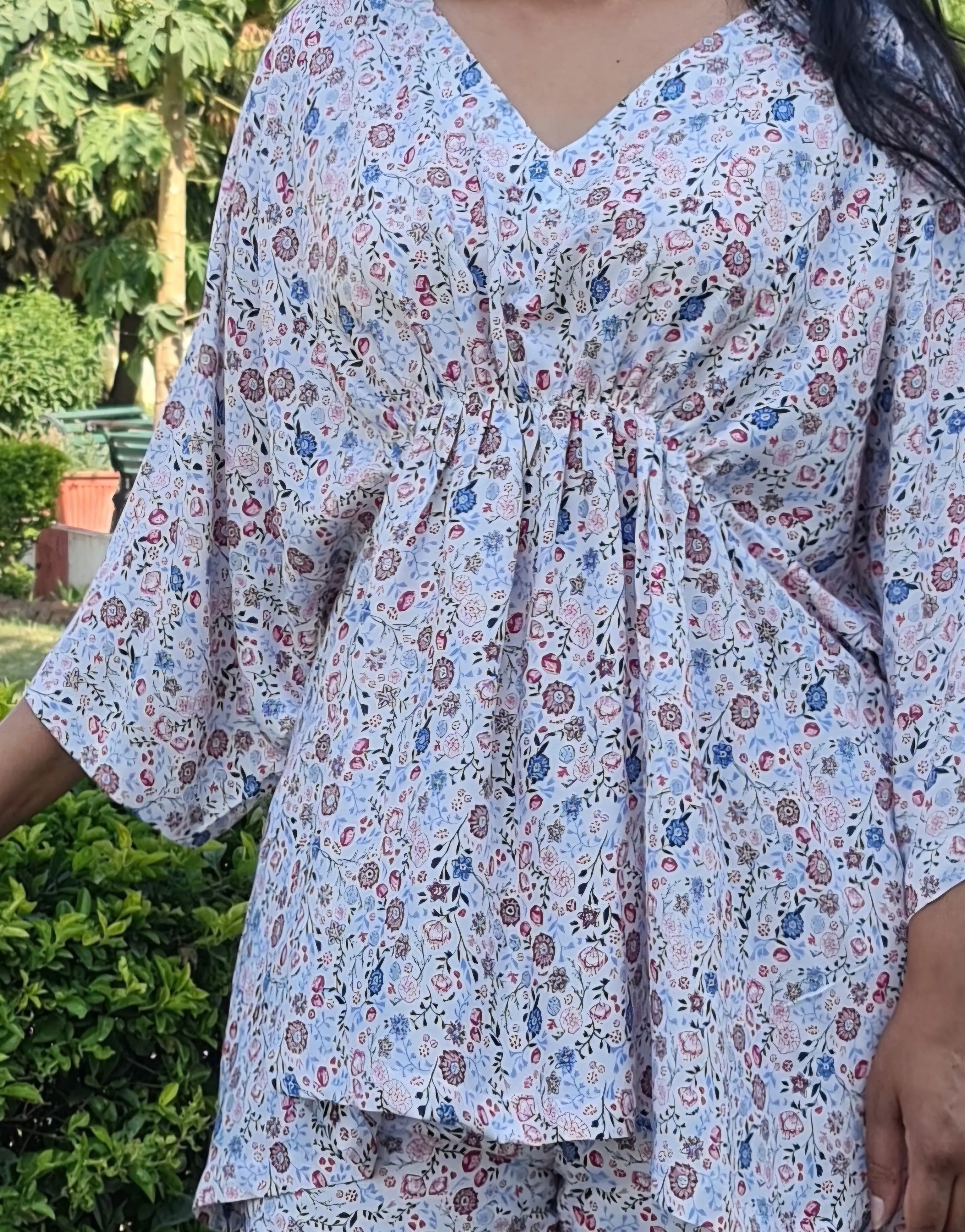 White floral kaftan top with PJ