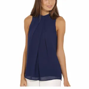 Women Blouse Tops Casual Chiffon Sleeveless Blouse Lady Tops Plus Size