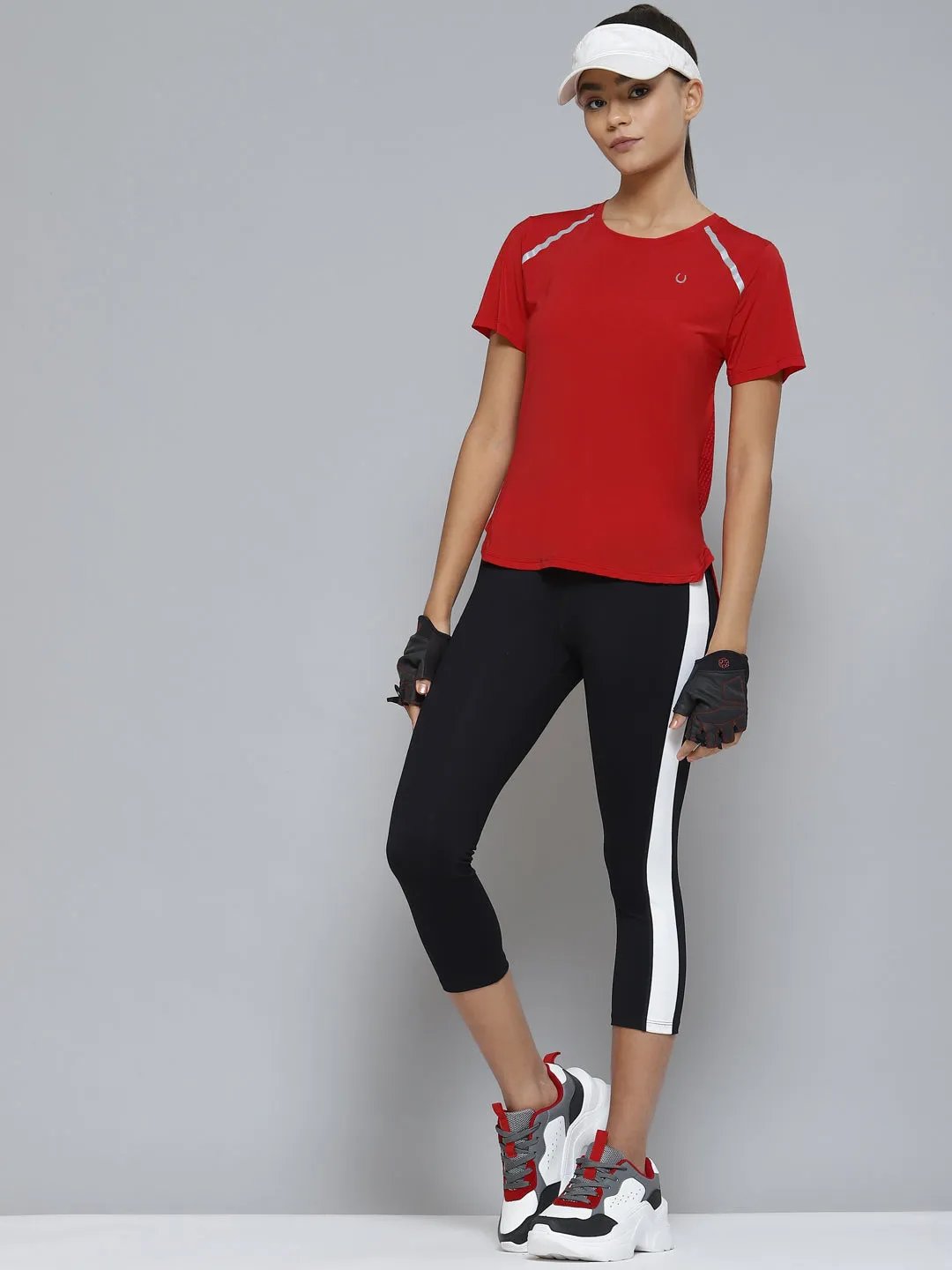 Women Red Anti Odour Cut-Out Sports T-shirt