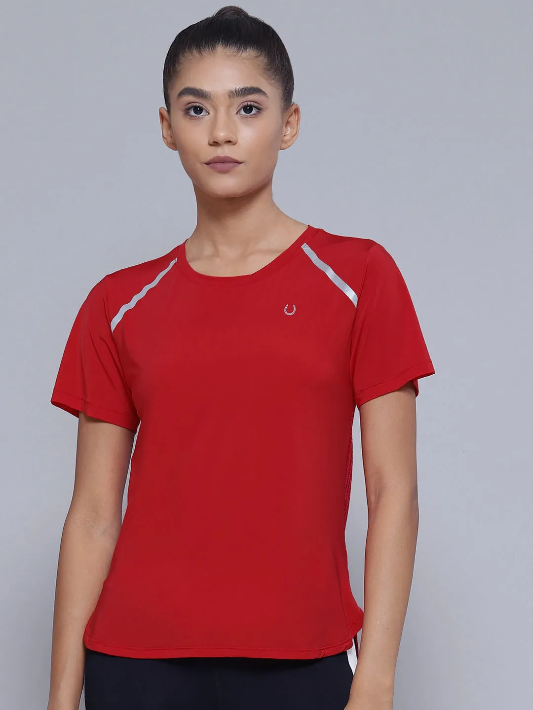 Women Red Anti Odour Cut-Out Sports T-shirt